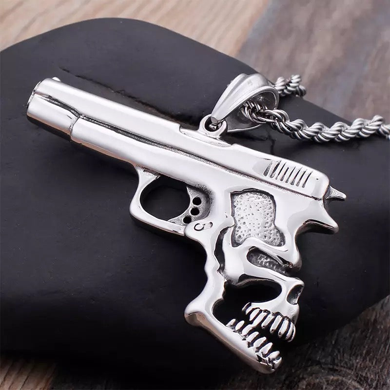 Skull Pistol Pendant Necklace