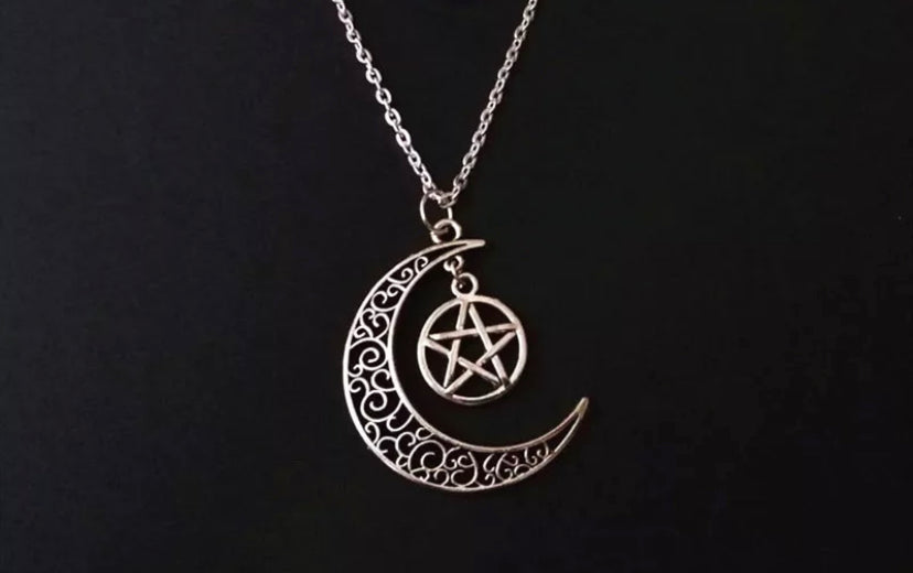 Moon and pentacle necklace