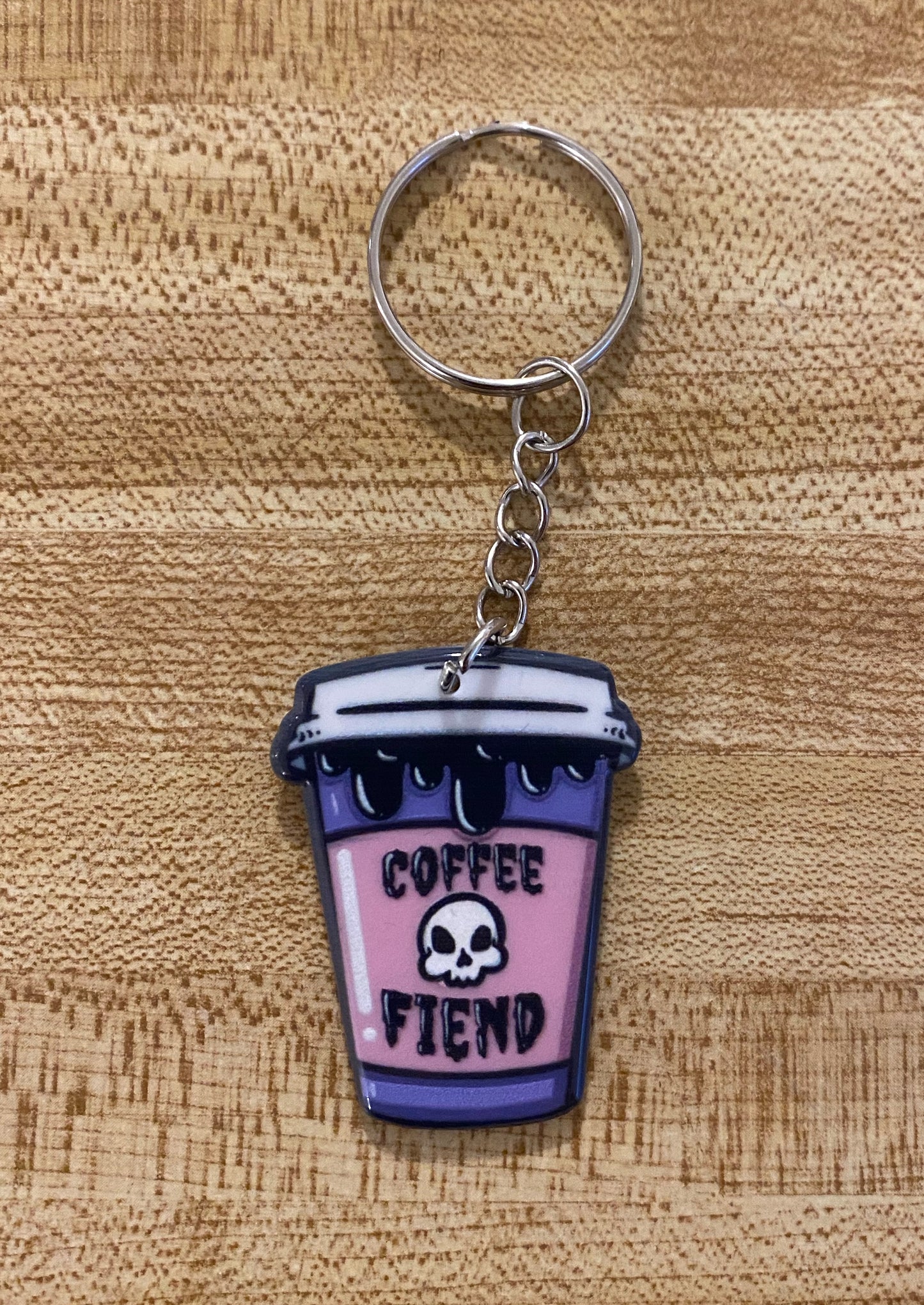 Coffee fiend skull keychain