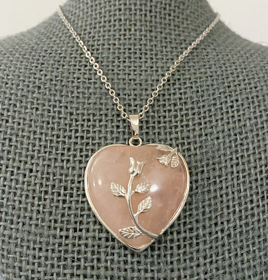 Rose Quartz Flower Pendant Necklace