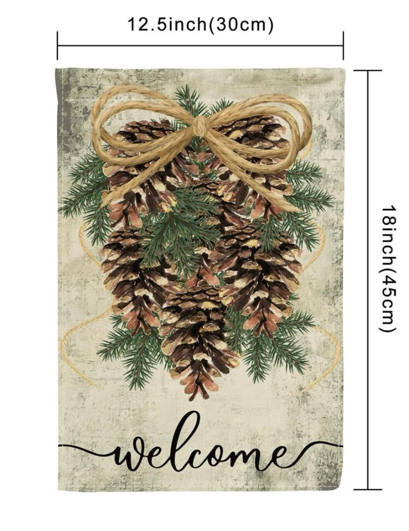 Pinecone welcome garden flag
