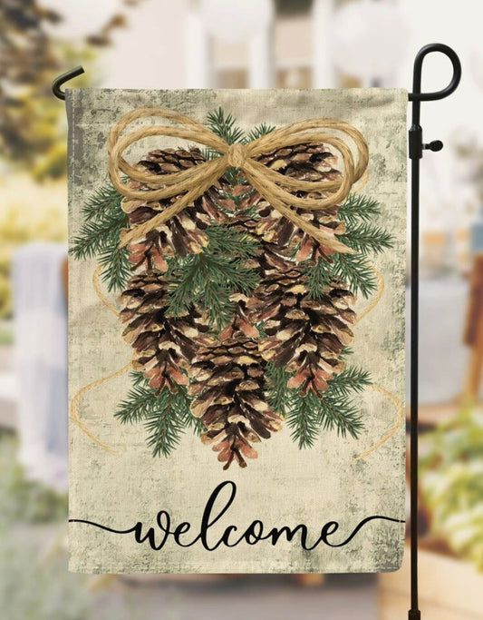 Pinecone welcome garden flag