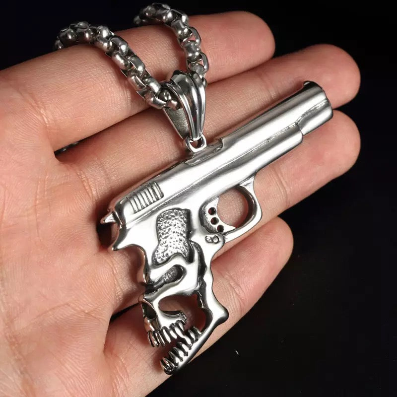Skull Pistol Pendant Necklace