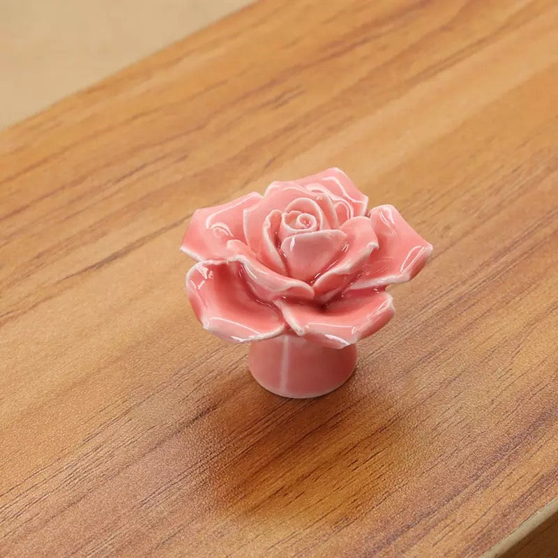 Pink flower knobs Set of 4