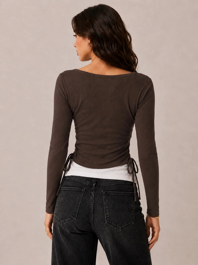 Square Neck Fake Layered Long Sleeve Top