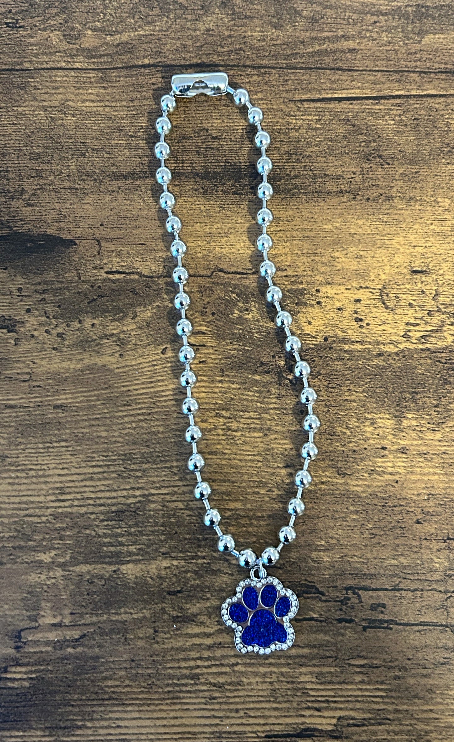 Rhinestone Paw Print necklace: Blue
