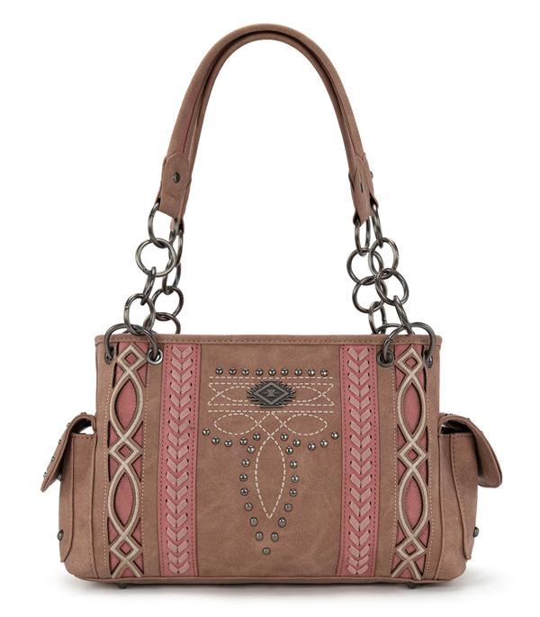Montana West Boot Stitch Satchel Bag- Light Pink