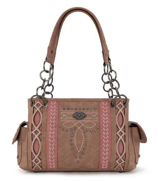 Montana West Boot Stitch Satchel Bag- Light Pink