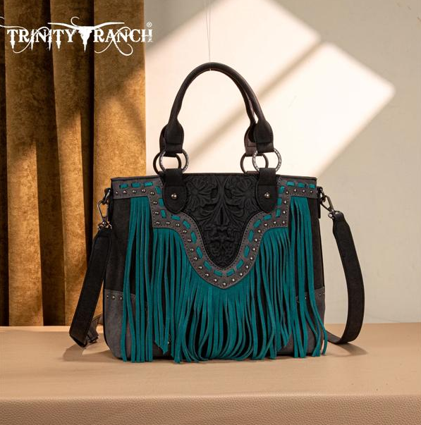 Trinity Ranch Floral Tooled Fringe Tote/Crossbody