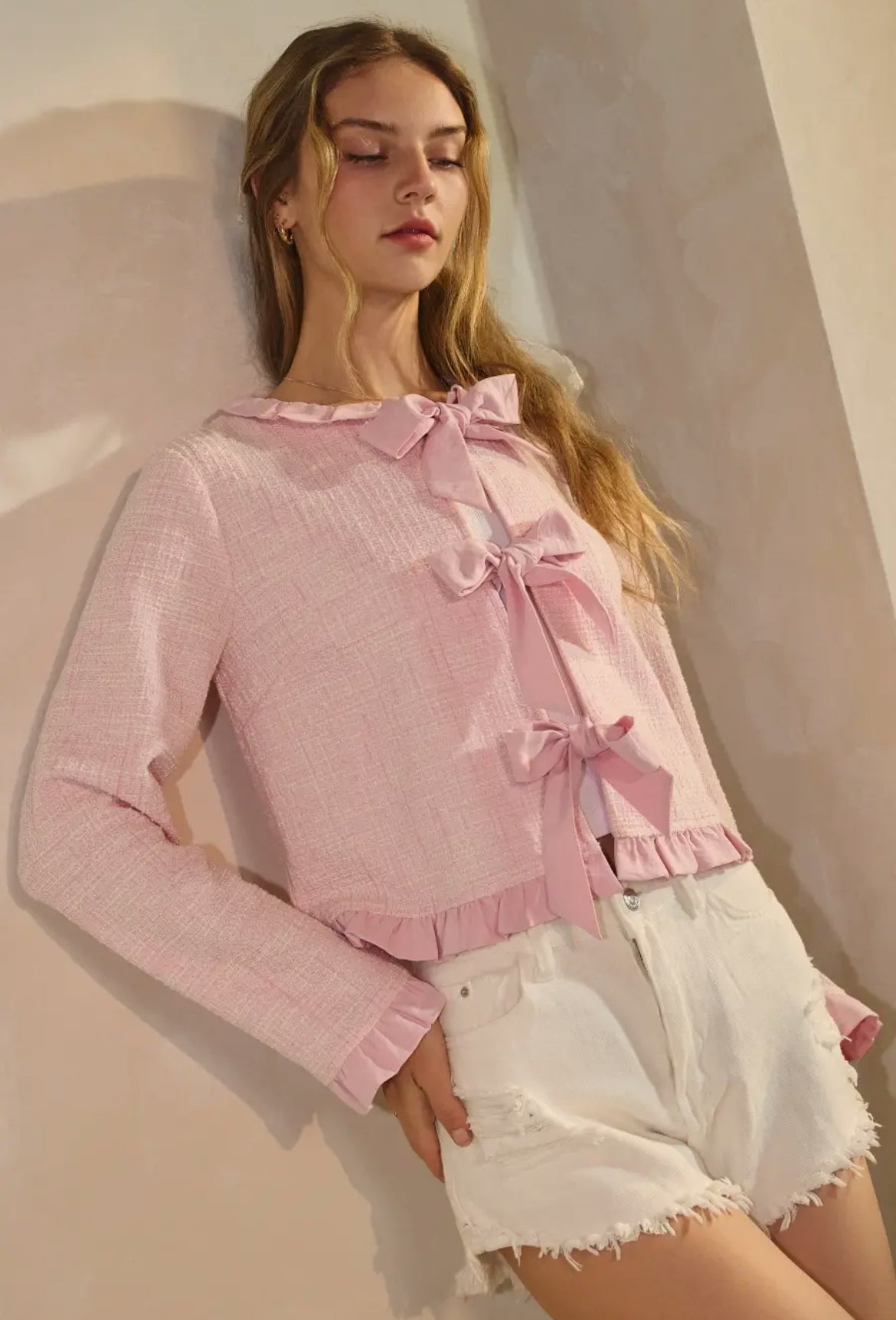 Bella Bow Cardigan: Pink