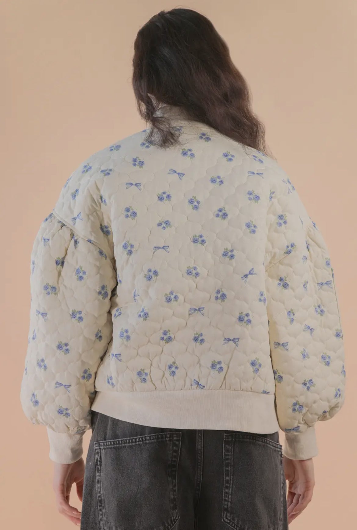 Floral Quilted Oversized Jacket: Blue