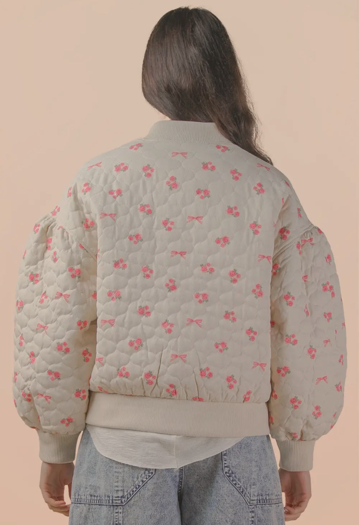 Floral Quilted Oversized Jacket: Pink
