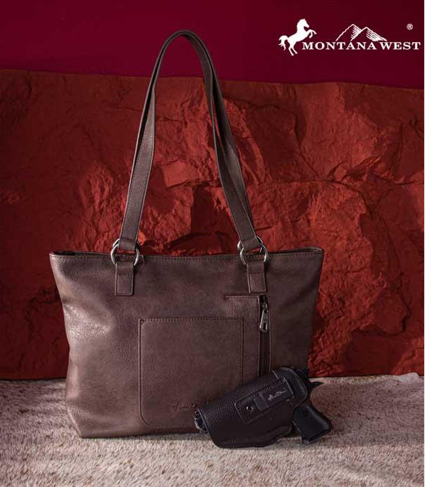 Montana West Embroidered Feather Concealed Carry Tote: Brown