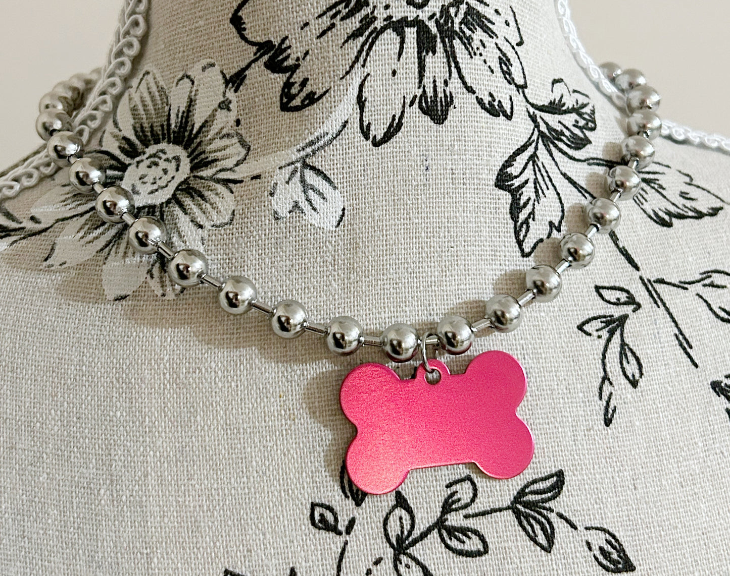 Bone Dog necklace: Hot Pink