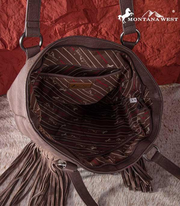 Montana West Embroidered Feather Concealed Carry Tote: Brown