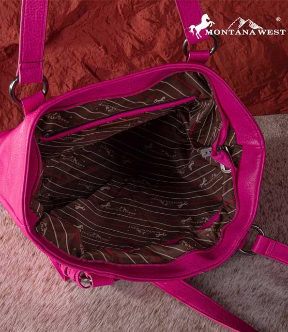 Montana West Embroidered Feather Concealed Carry Tote: Pink