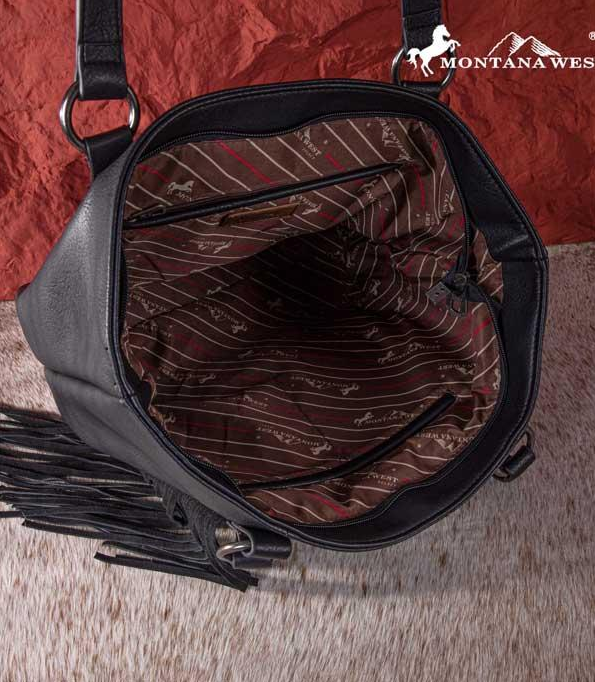 Montana West Embroidered Feather Concealed Carry Tote: Blk