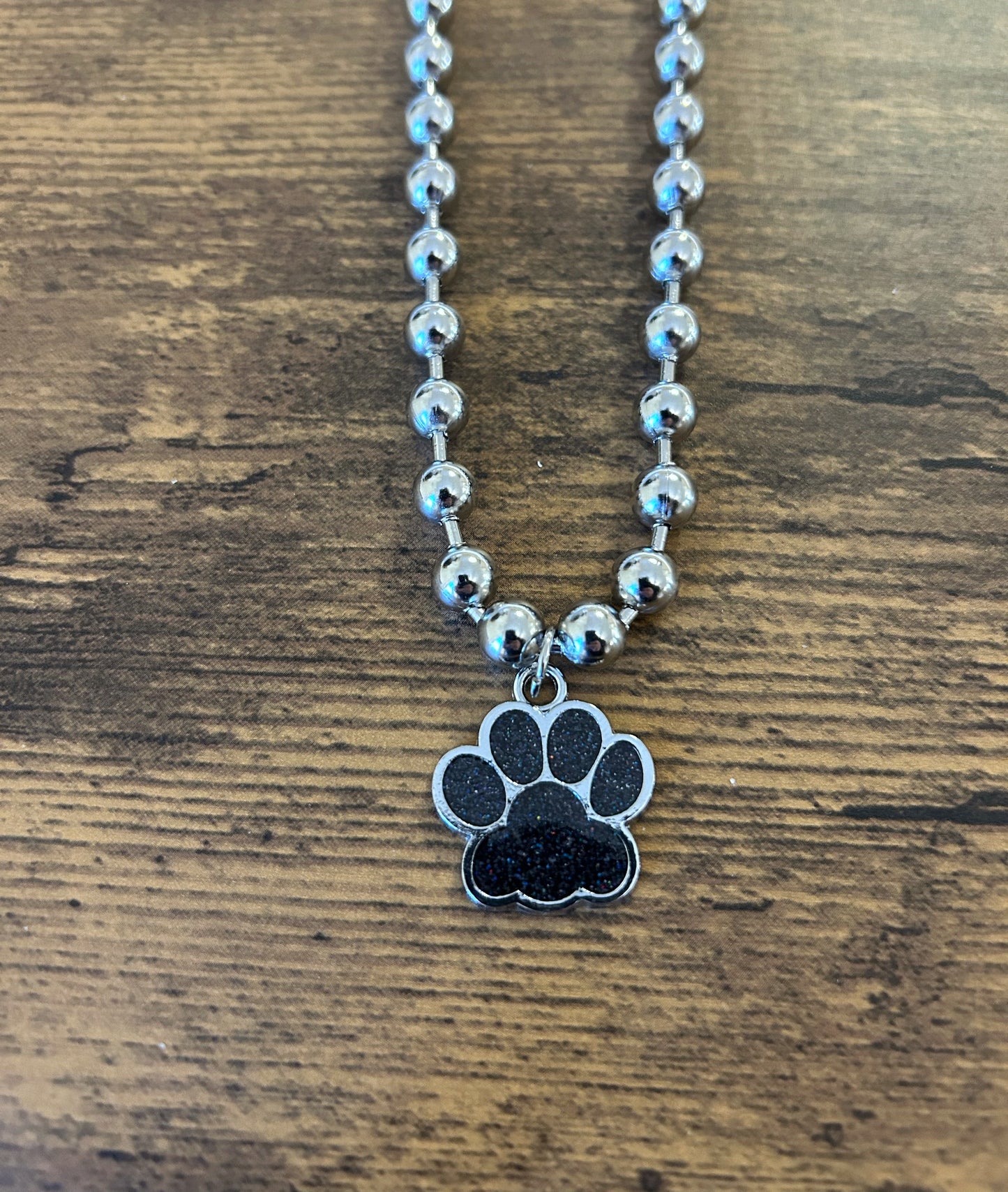 Glitter Paw Print necklace: Black
