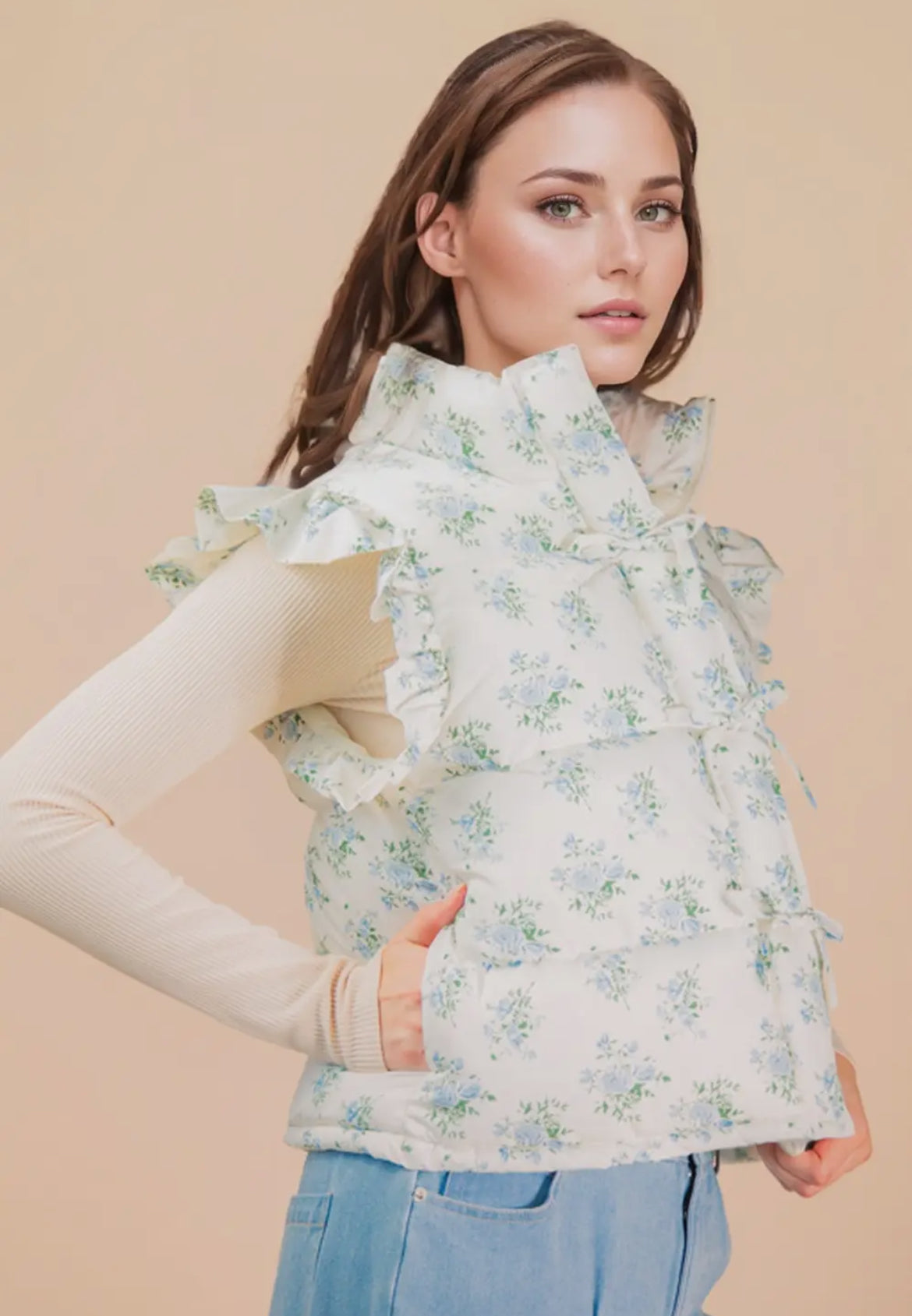 Floral Ruffle Vest