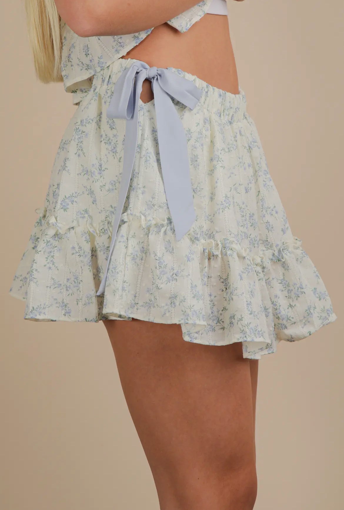 Blue Floral Bow Skort