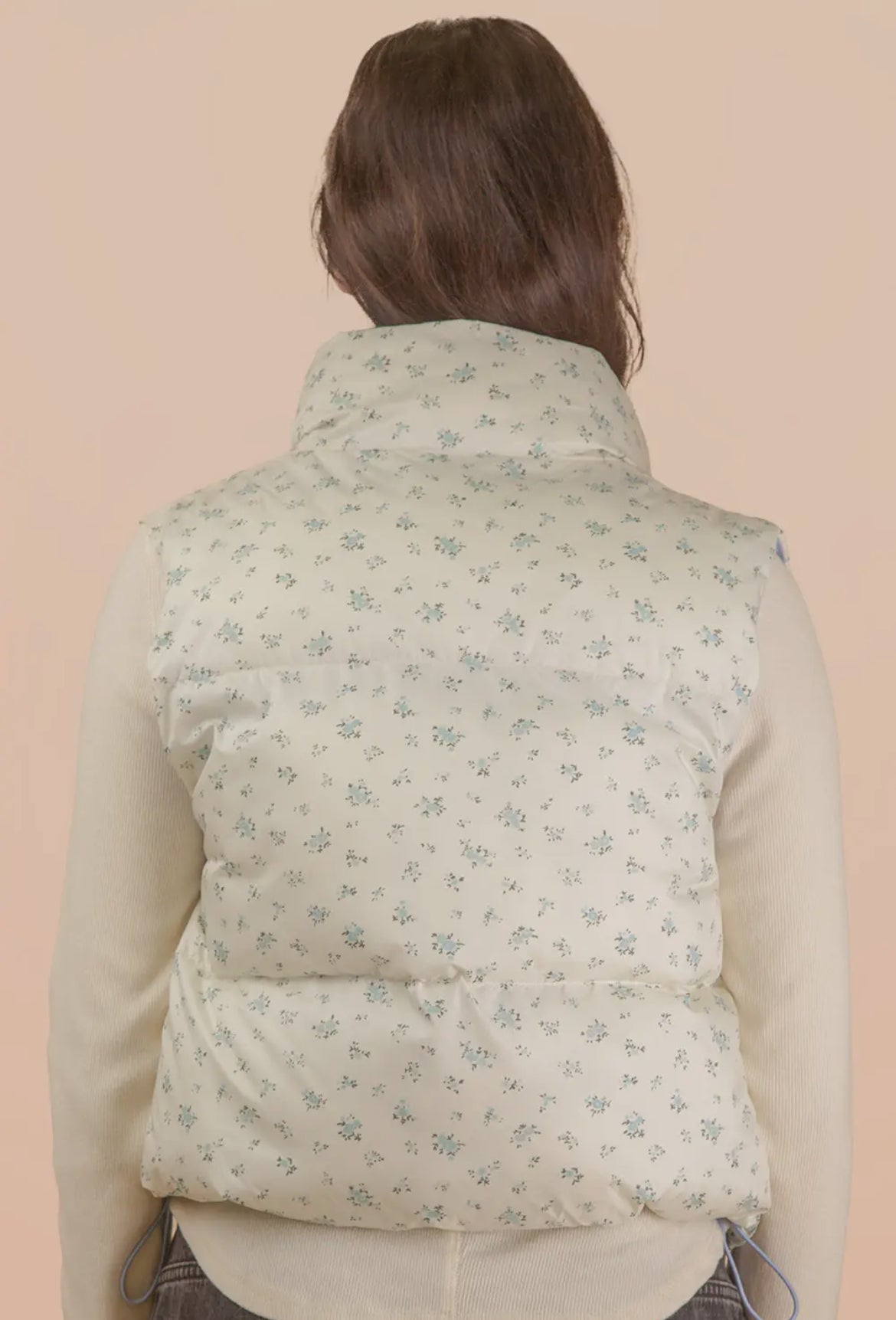 Floral Cropped Puffer Vest: Blue