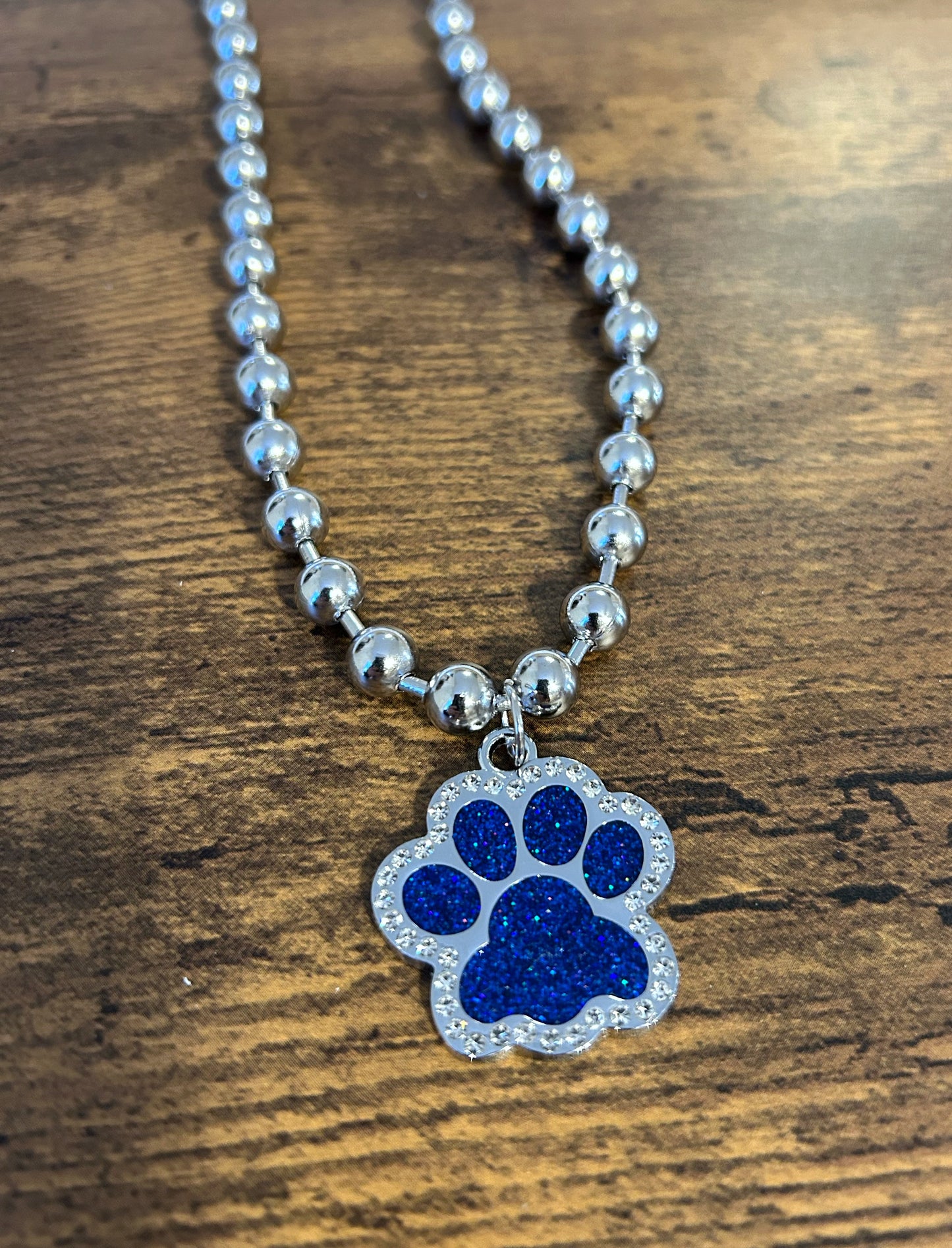 Rhinestone Paw Print necklace: Blue