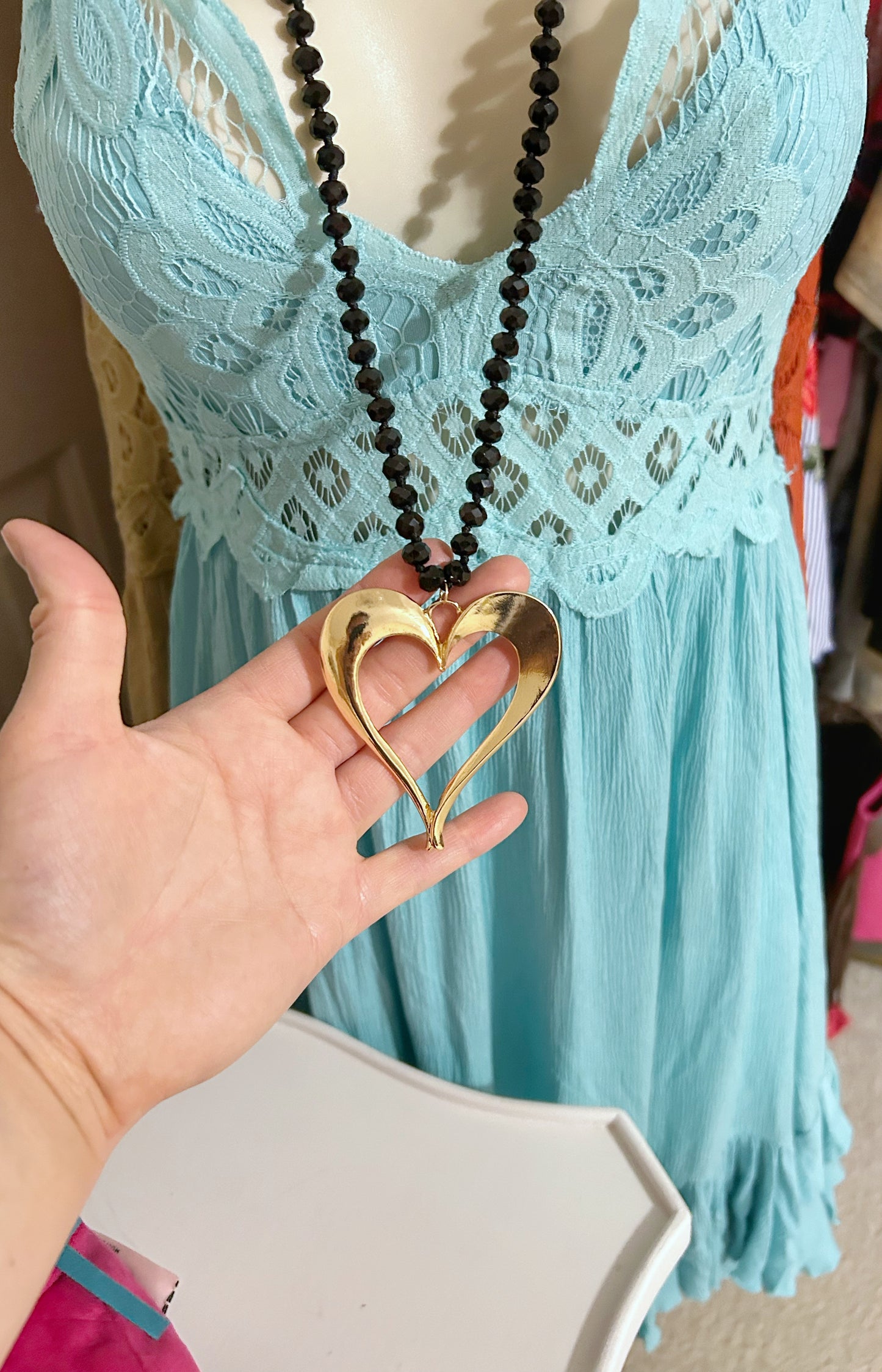 Golden Heart Necklace Long Chain