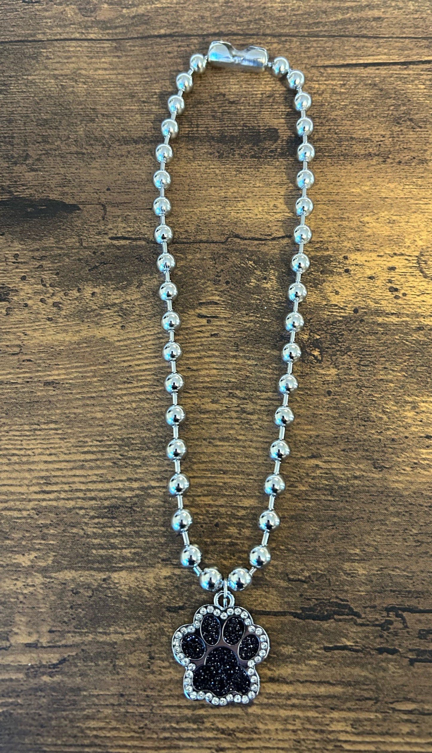 Rhinestone Paw Print necklace: Black