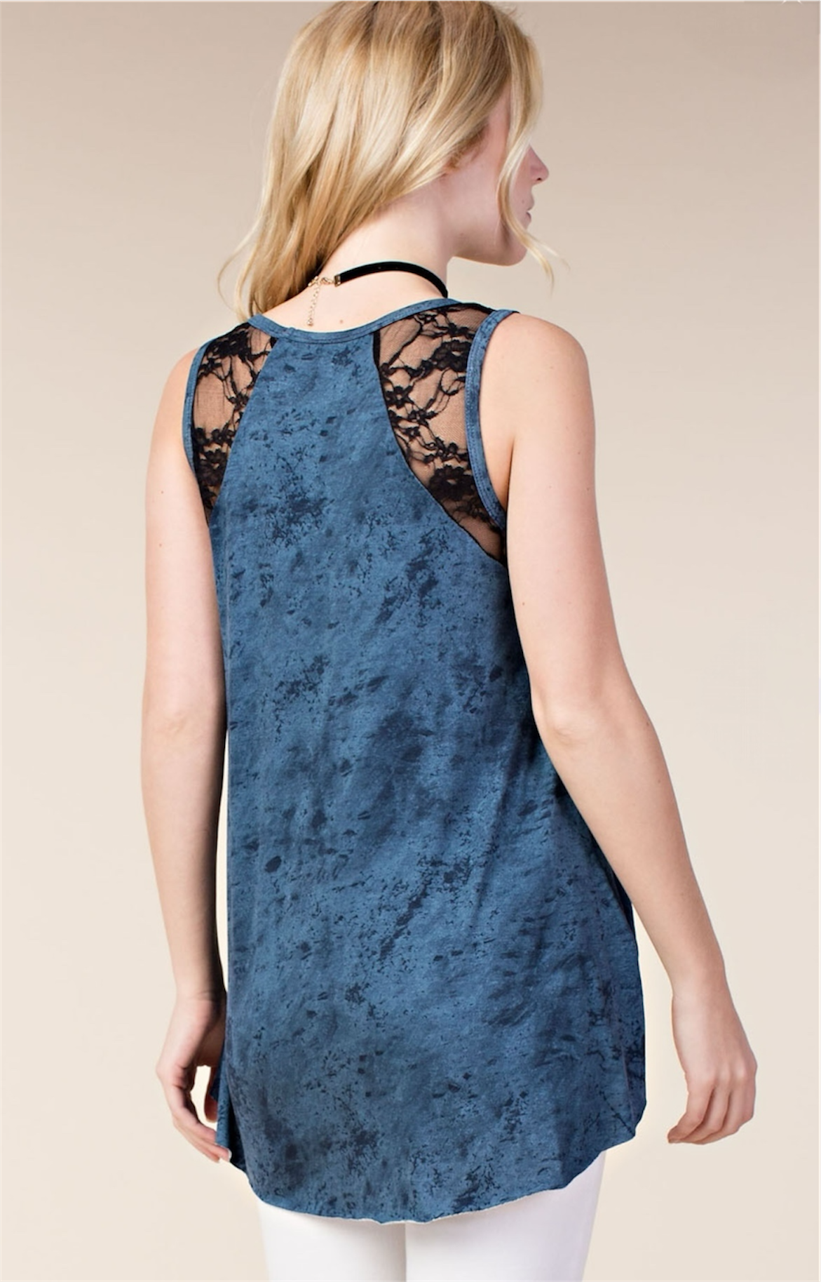 Rhinestone Lace Tank: indigo