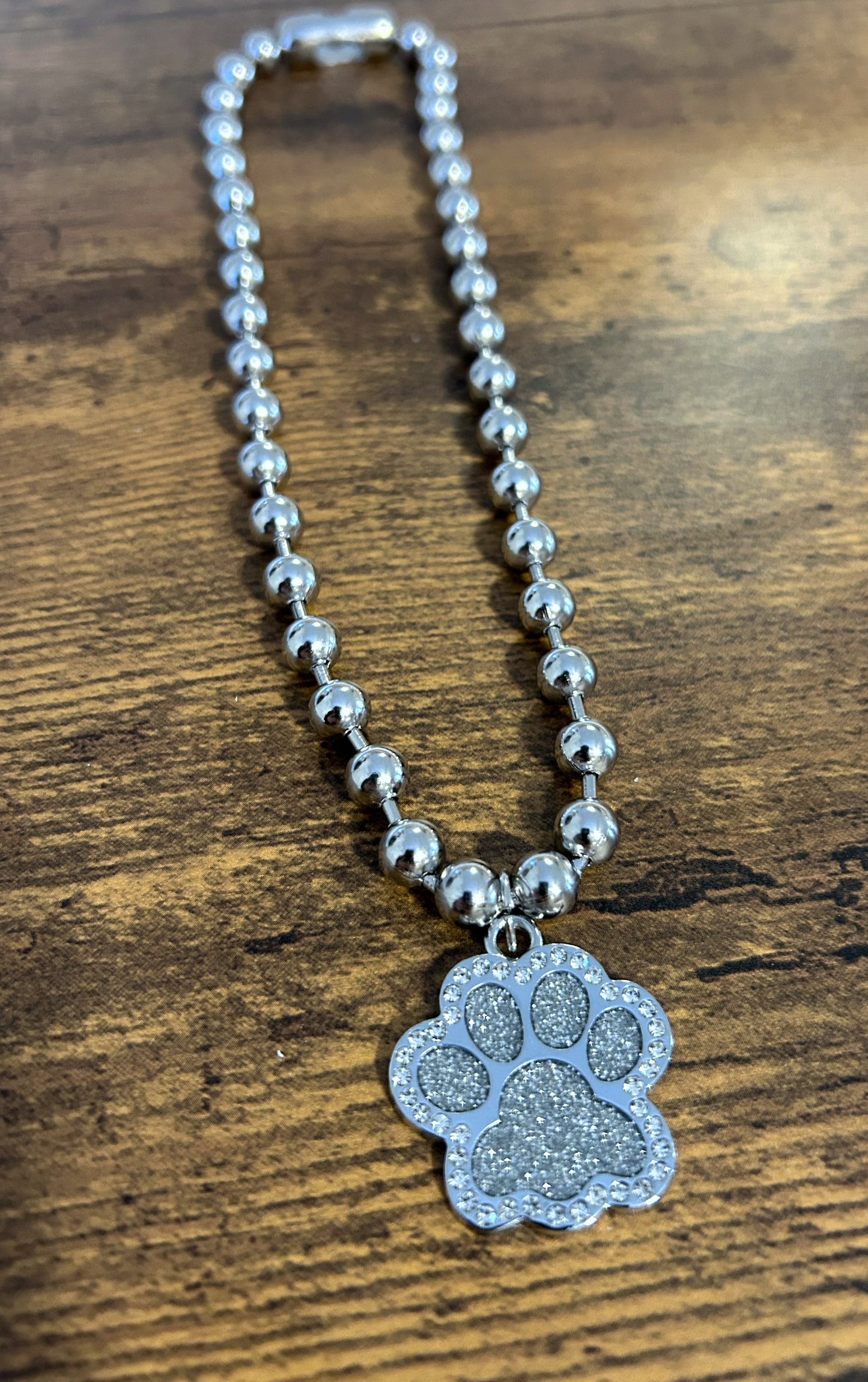 Rhinestone Paw Print necklace: Silver