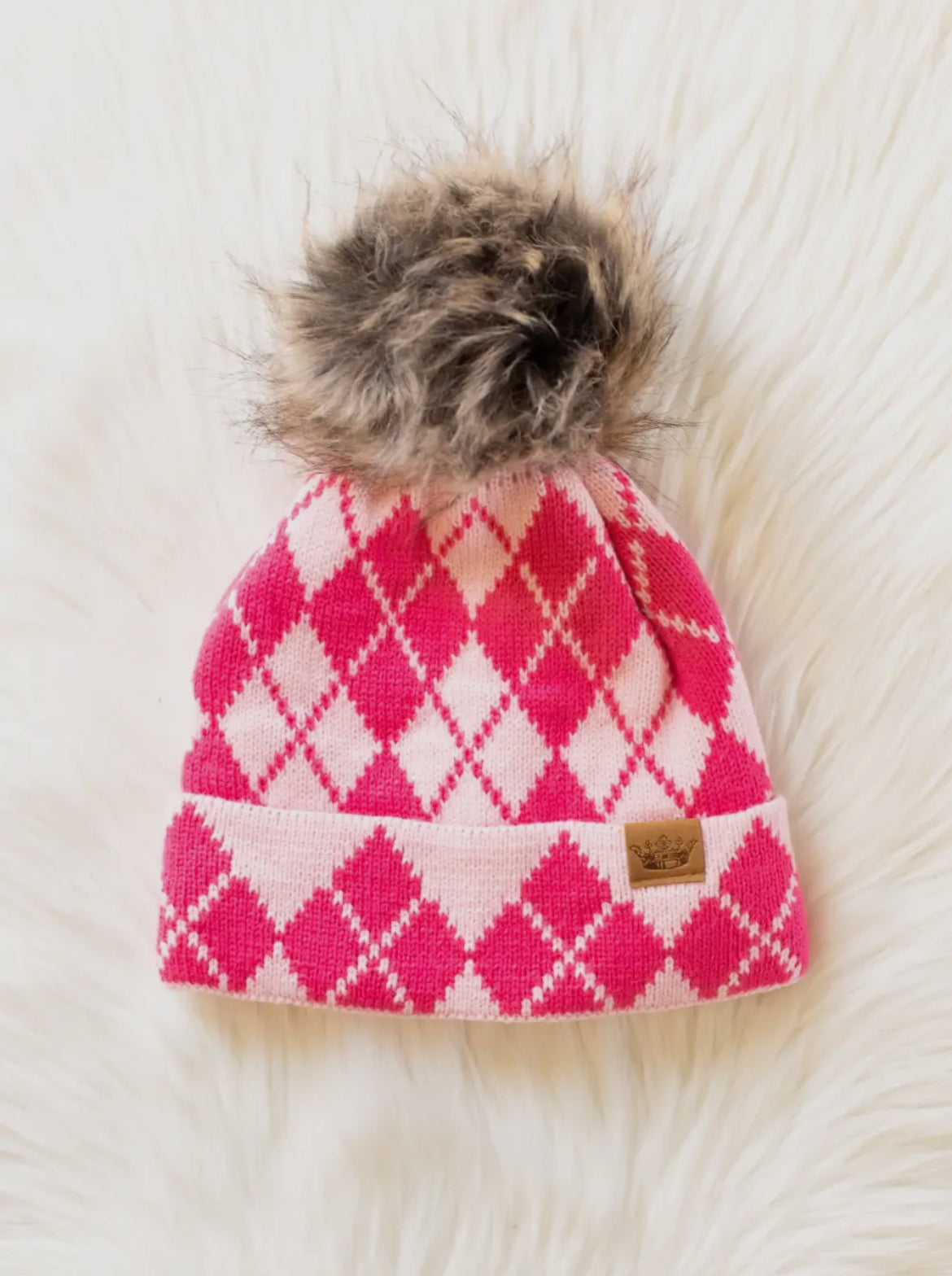 Pink and blush Argyle Pom Beanie