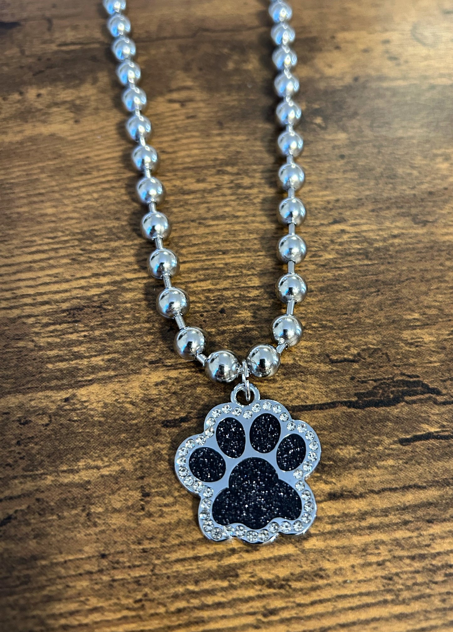 Rhinestone Paw Print necklace: Black
