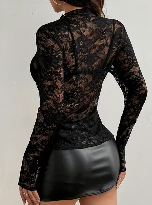 Floral Mesh Top: Black