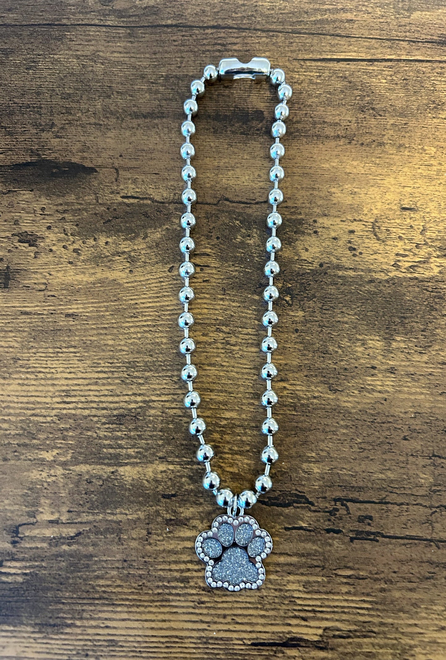 Rhinestone Paw Print necklace: Silver