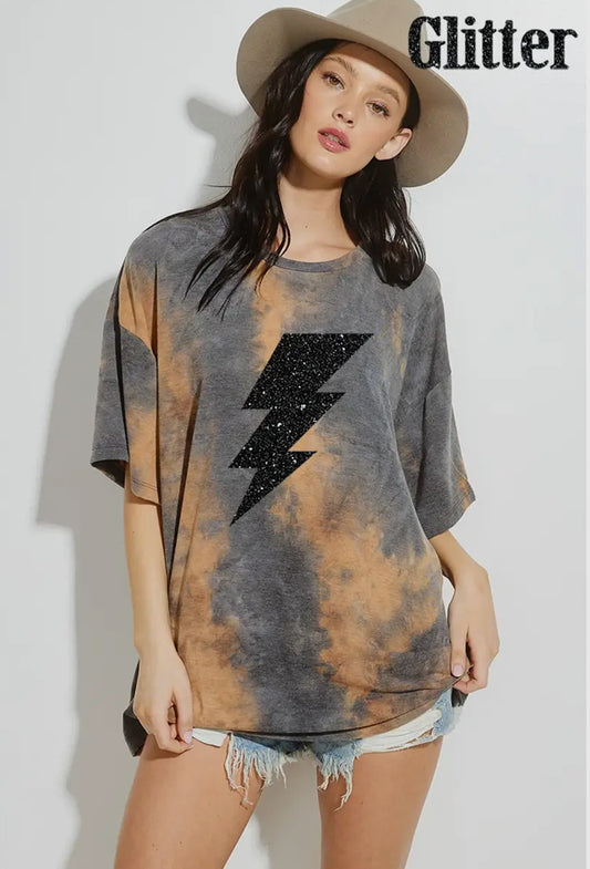 Lightning Bolt Tie-dye Glitter Oversized Top