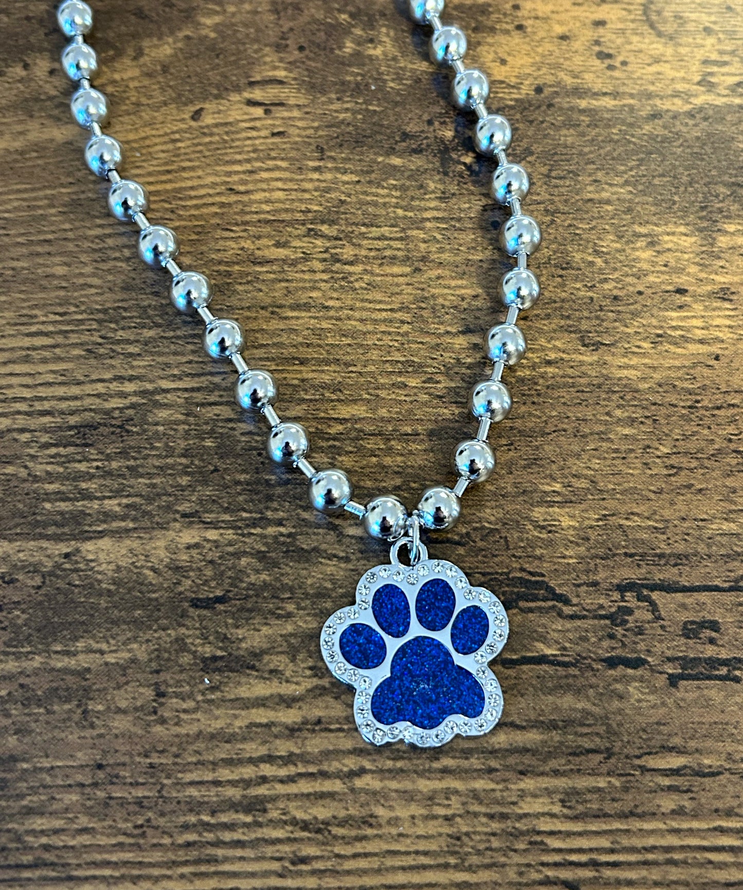 Rhinestone Paw Print necklace: Blue