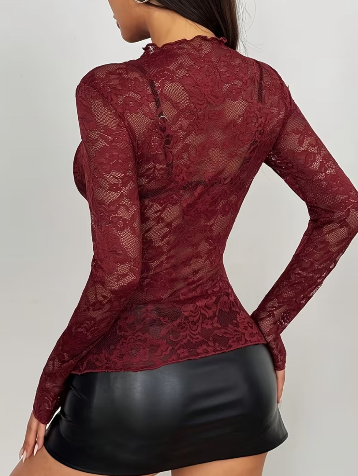 Burgundy Floral Mesh Top