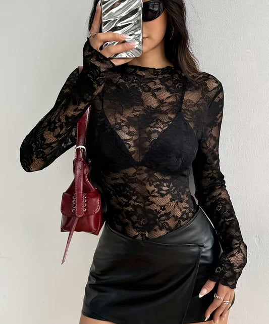 Floral Mesh Top: Black