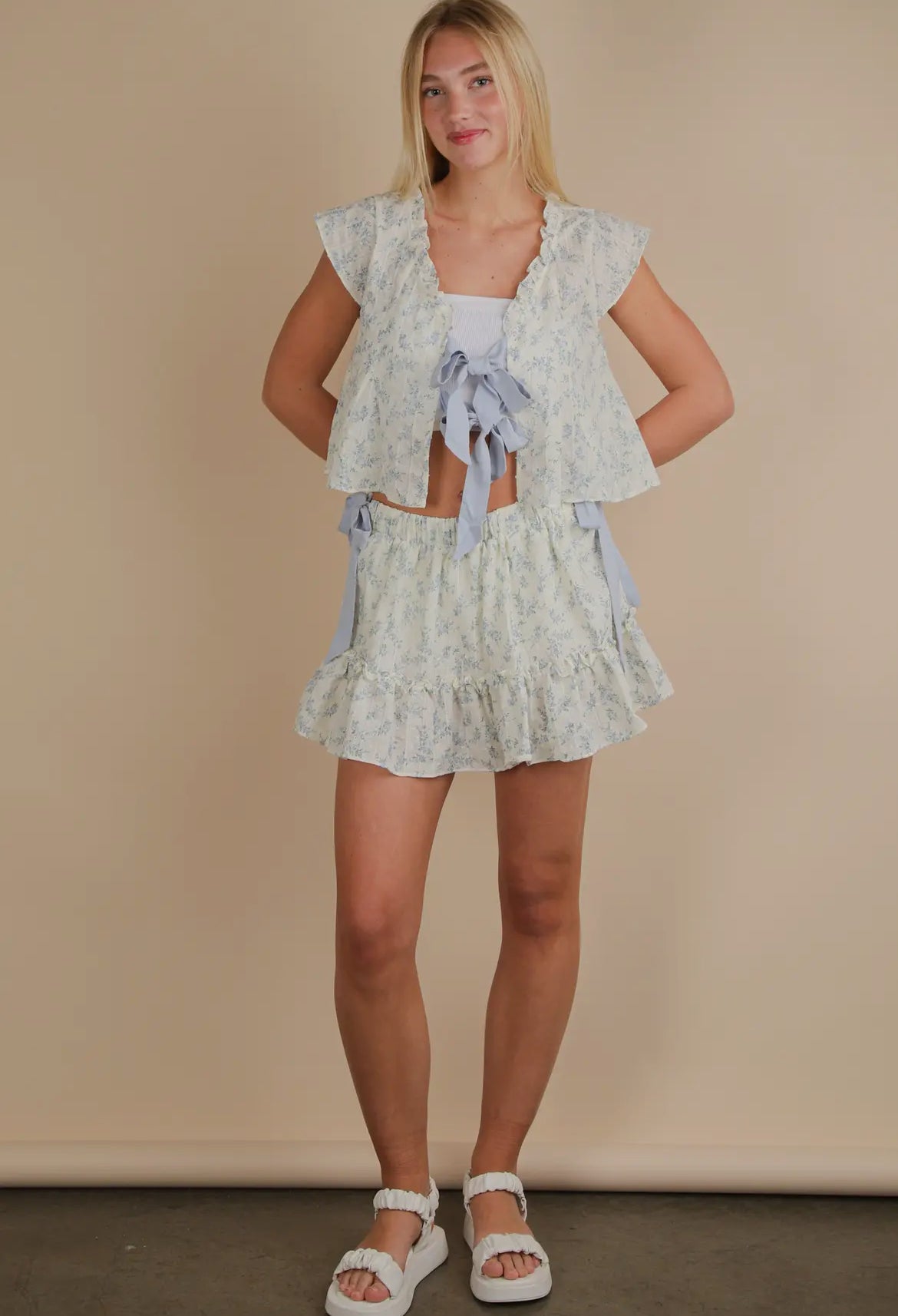 Blue Floral Bow Skort