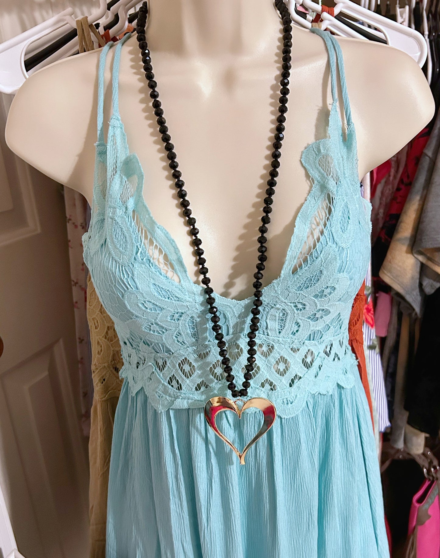 Golden Heart Necklace Long Chain