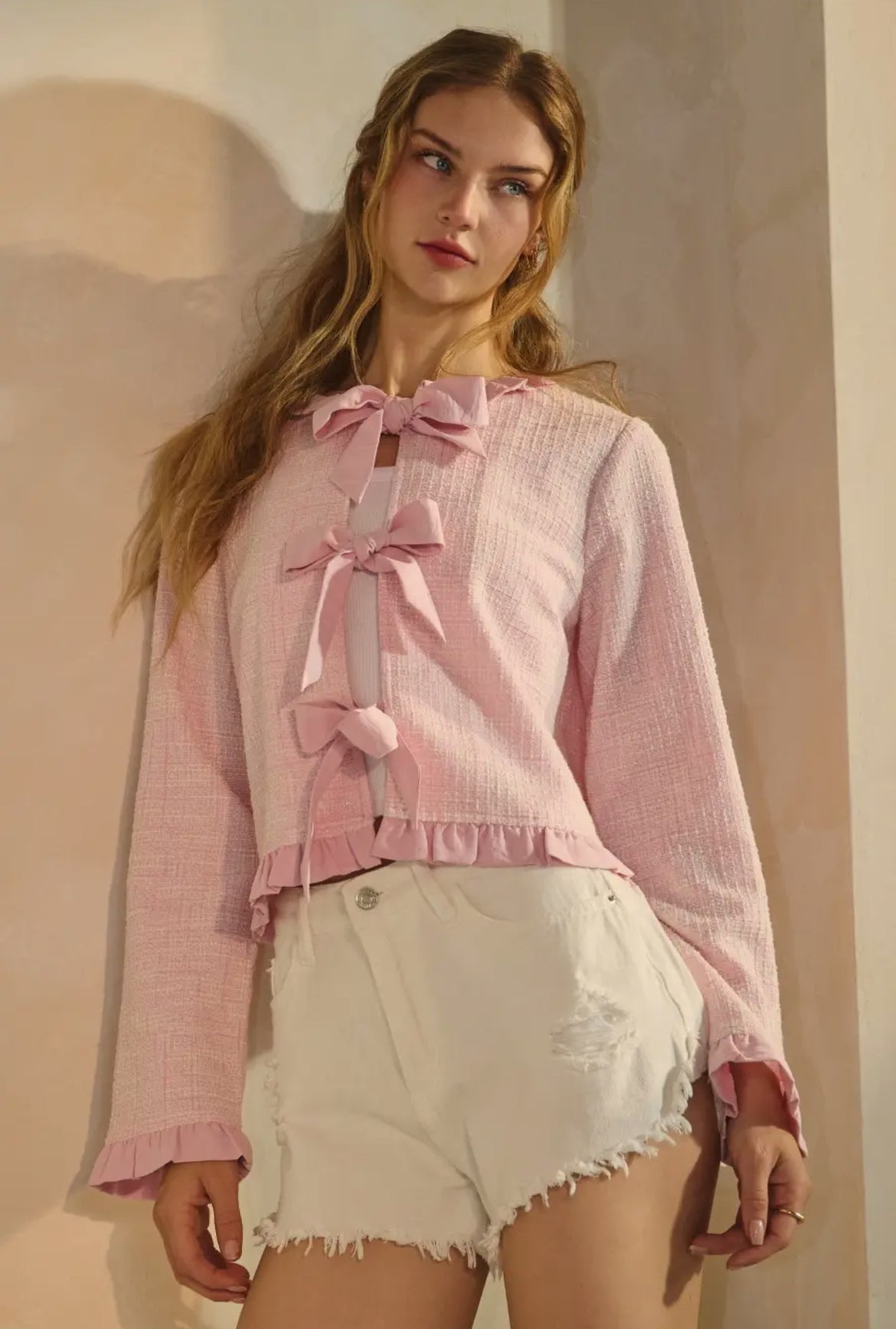 Bella Bow Cardigan: Pink