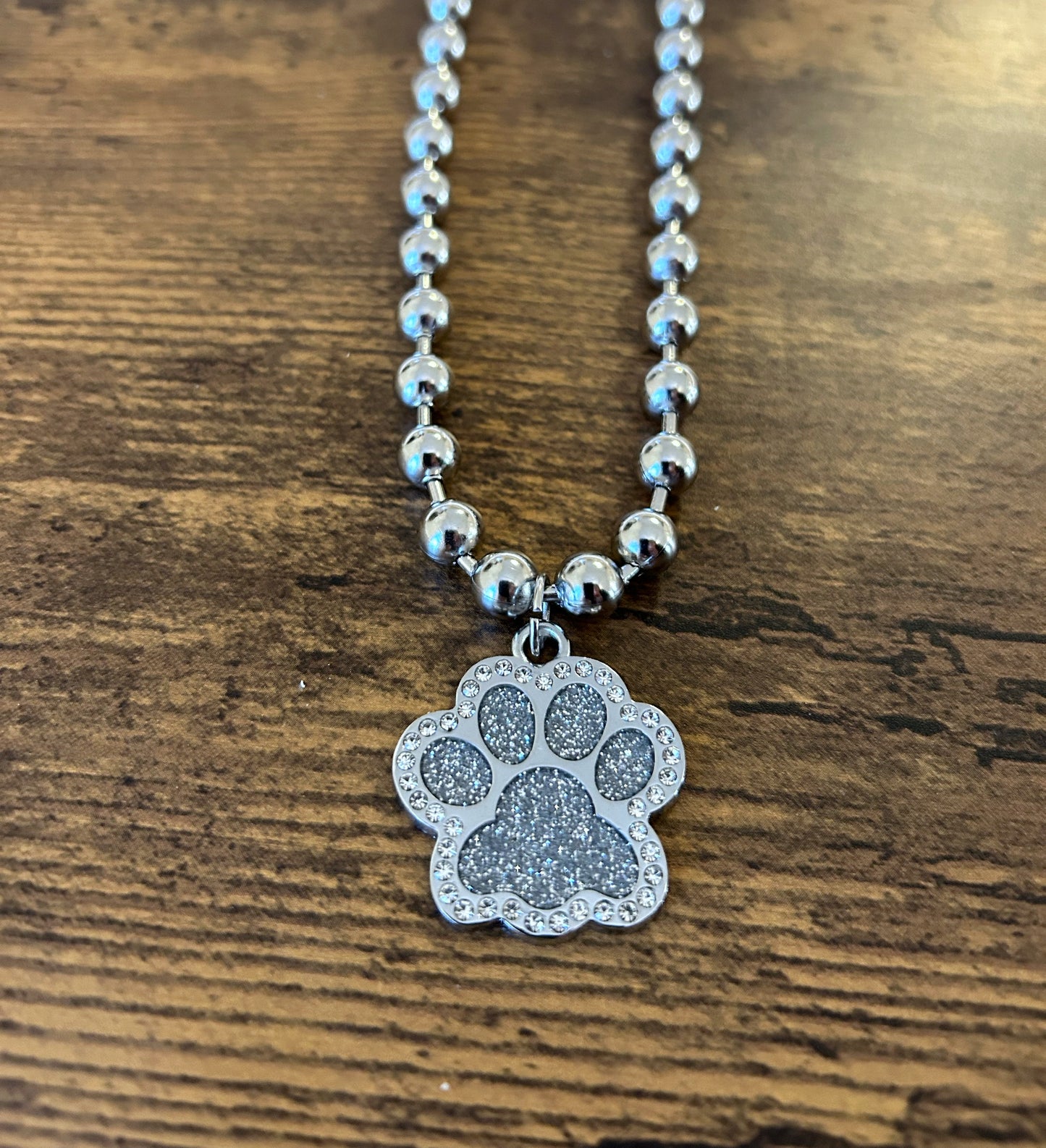 Rhinestone Paw Print necklace: Silver