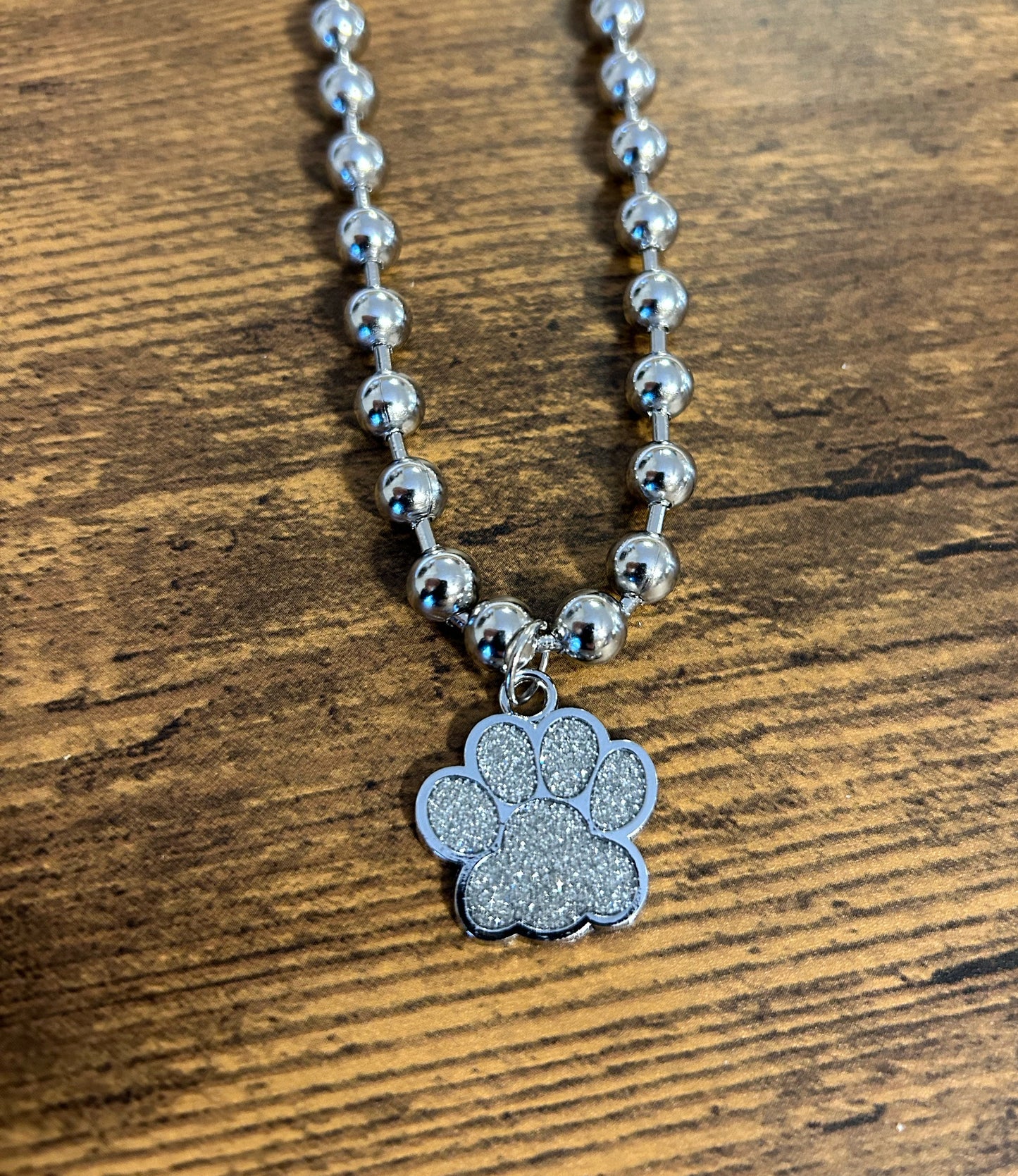 Glitter Paw Print necklace: Silver