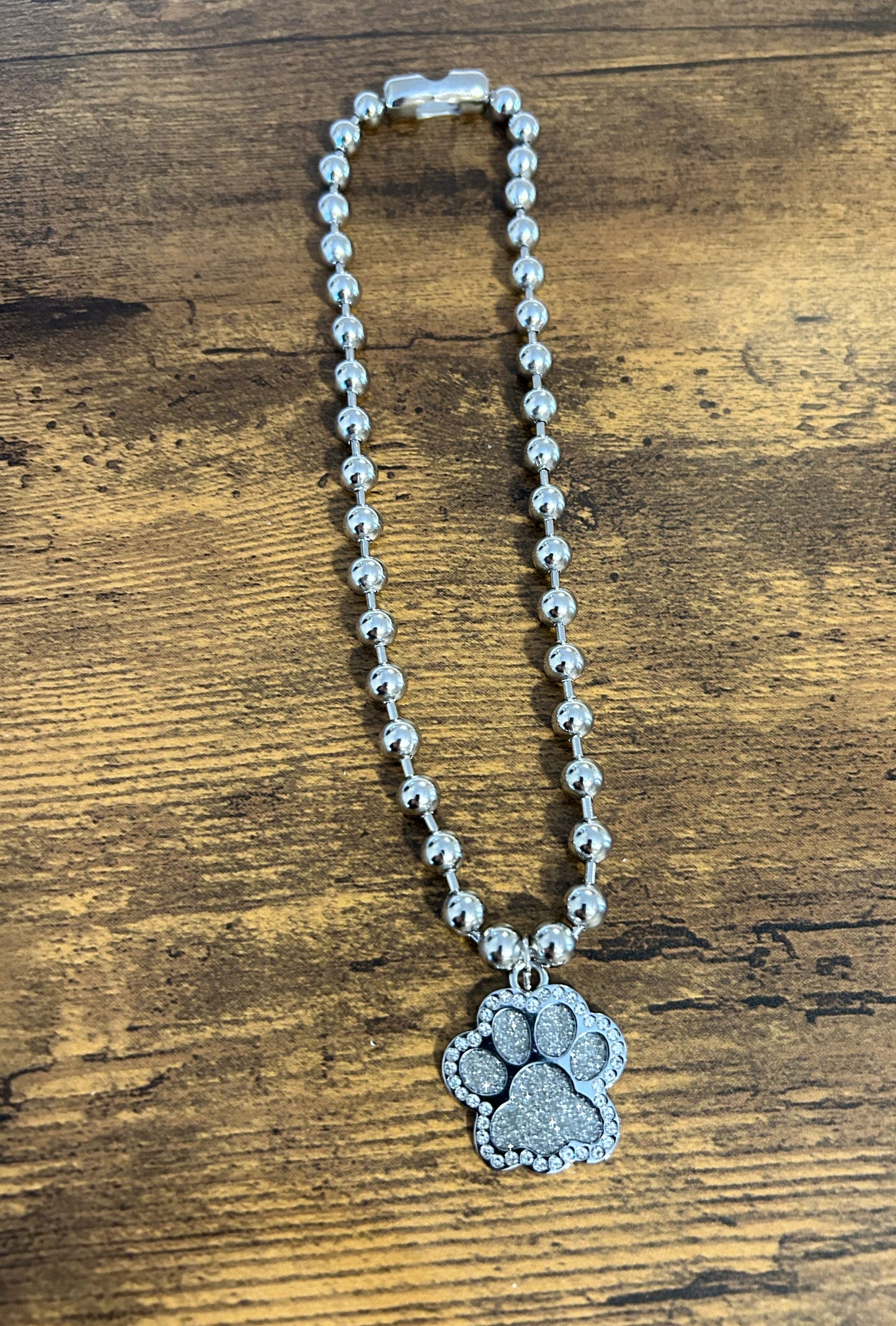 Rhinestone Paw Print necklace: Silver