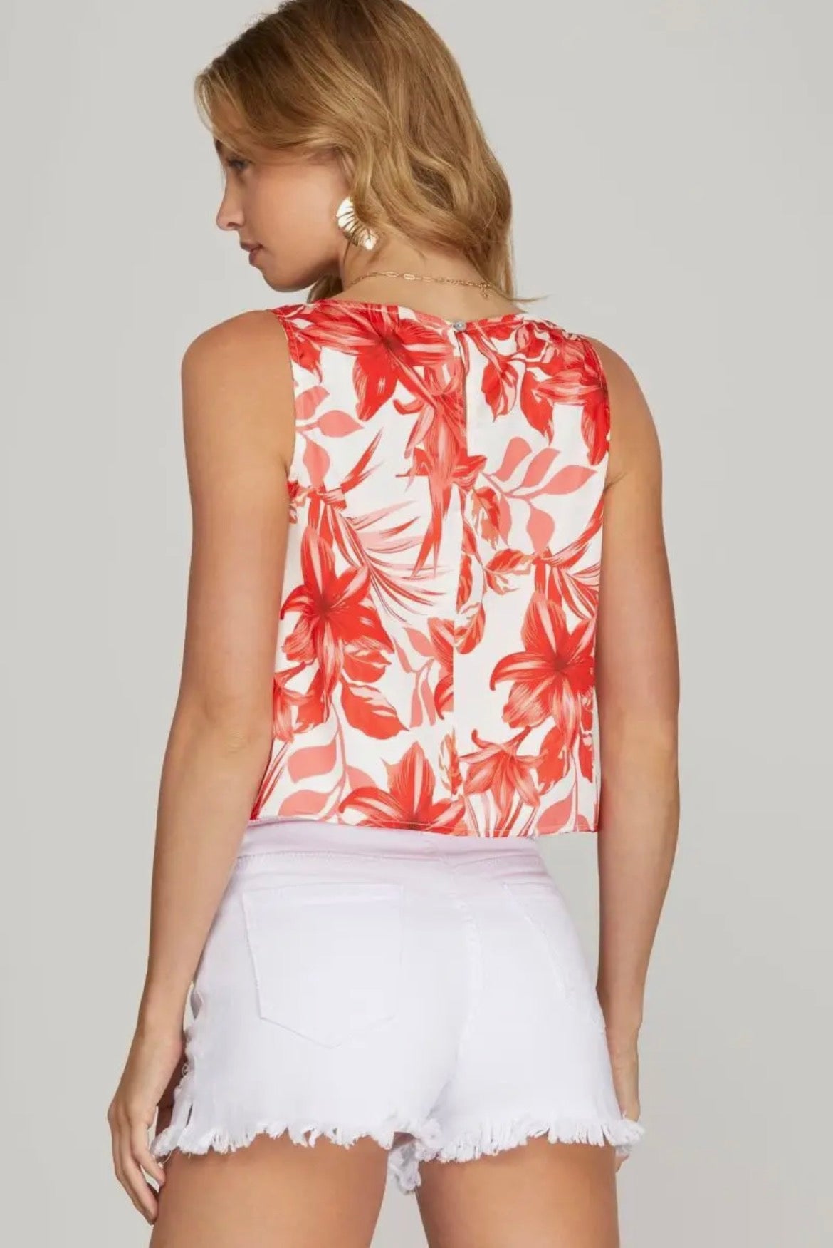 Red Floral Satin Top