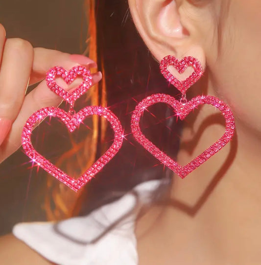 Heart Rhinestone earrings Pink