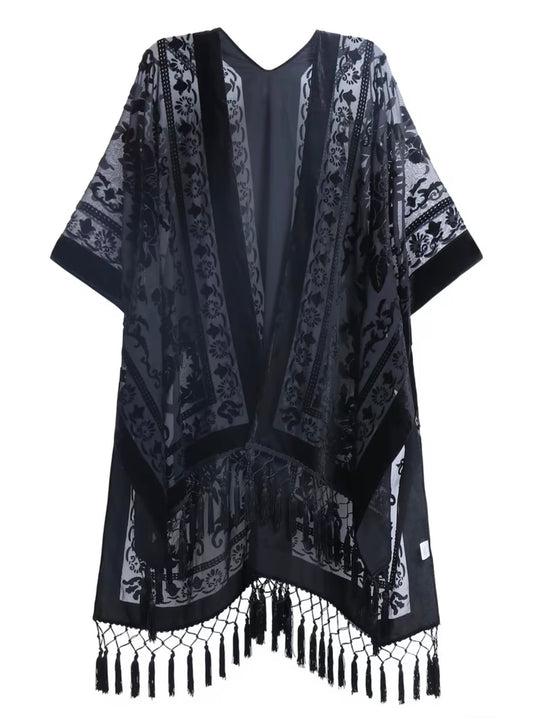 Burnout Velvet Kimono: Black