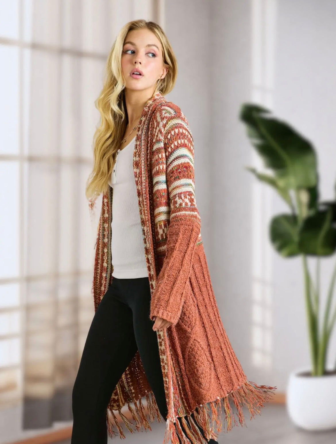 Fringe Tribal Cardigan- rust