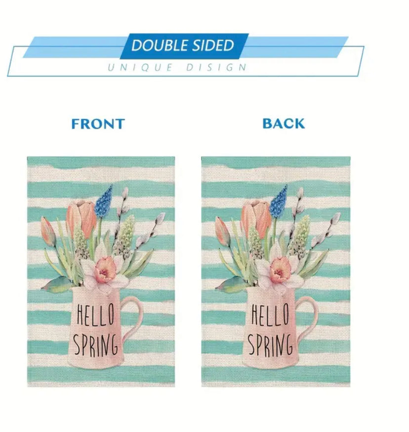 Striped Hello Spring garden flag