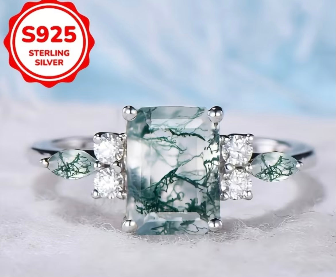 Square Sterling Silver Agate Ring